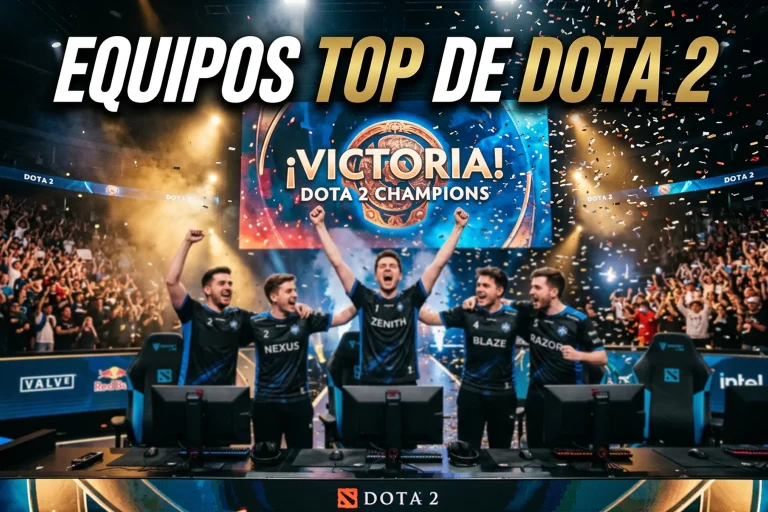 Equipo profesional de Dota 2 celebrando una victoria en un torneo de esports
