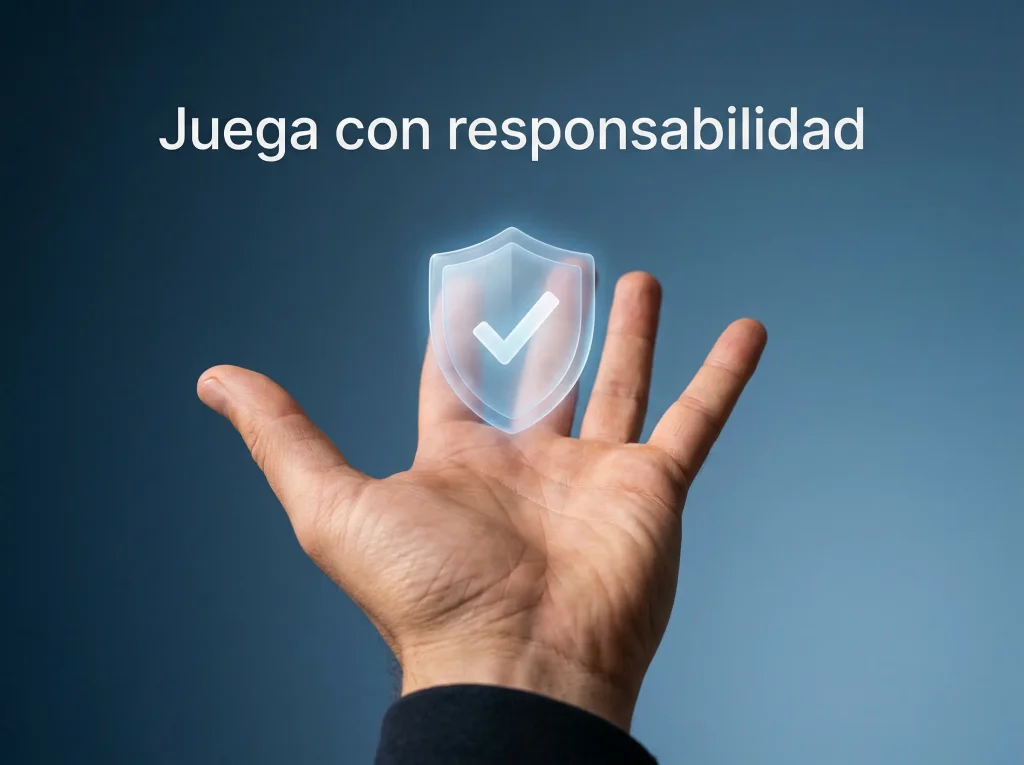 Mano extendida ofreciendo ayuda con un símbolo de escudo protector y el texto juego responsable