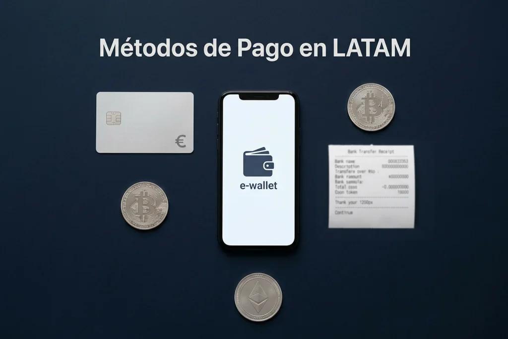 Diferentes métodos de pago disponibles en LATAM para apuestas esports: tarjeta, e-wallet y transferencia